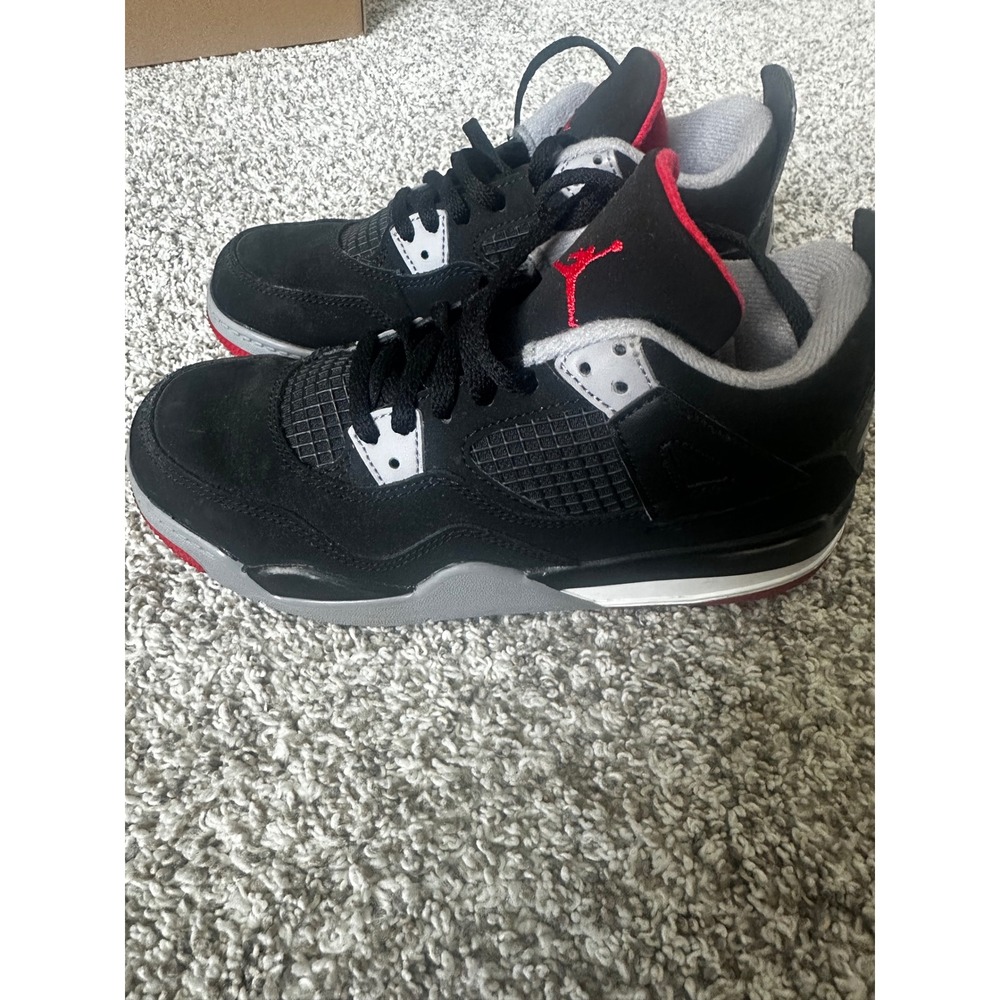 Jordan 4 Retro Bred 2019 Black Fire Red Cement Grey BQ7669-060 Kids Size 2Y